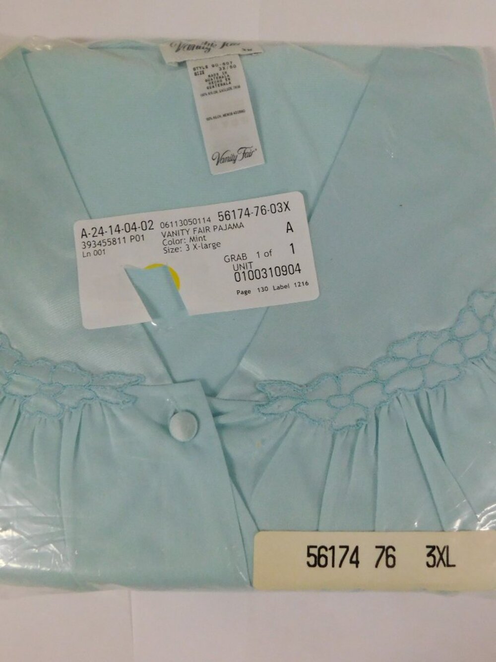 Vanity Fair Pajamas Set in Mint NEW sz 3X Top & Pants